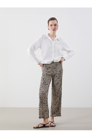 Lcwaıkıkı Classic Bej Beli Lastikli Leopar Desenli Kadın Pantolon