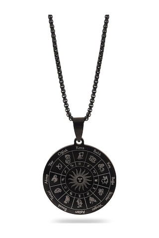 Yengeç Burcu Kolyesi Bayan Erkek Çelik Kolye Siyah Polo Zincir Ck Çelik