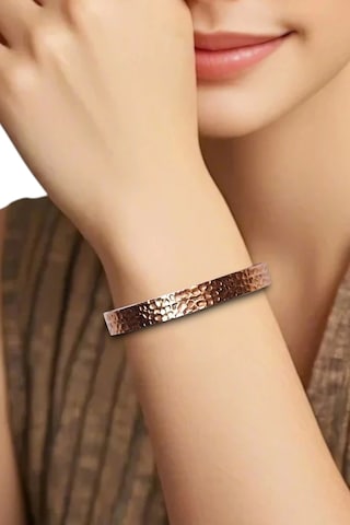 Saf Bakır Bileklik, Dövme Desenli Düz Bilezik 310-7 Bakır