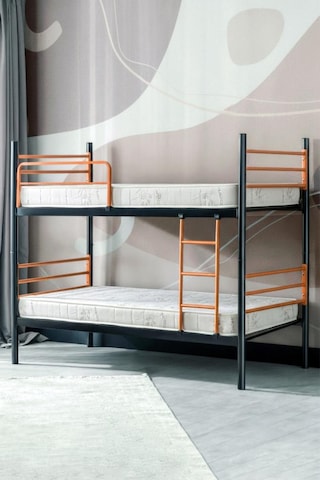 Einstein Metal Ranza + 2 Adet Bambo Yatak 90x190 Cm Tek Kişilik Yataklı Ayrılabilir Metal Ranza 90 x 190
