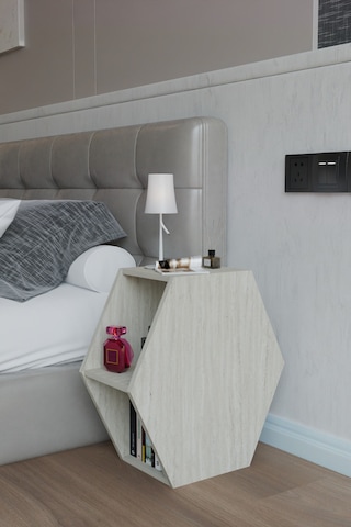 Alpa Ev Mobilya Altıgen Komodin, Modern Başucu Sehpası, Dekoratif Raflı Komodin Kitaplık Traverten