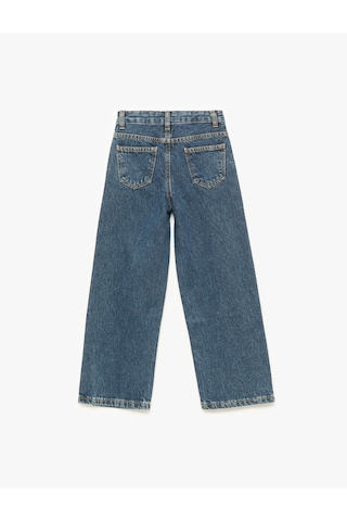 Koton Çiçek İşlemeli Geniş Paça Koyu İndigo Kız Çocuk Jean Pantolon 6wkg40029ad Koyu İndigo