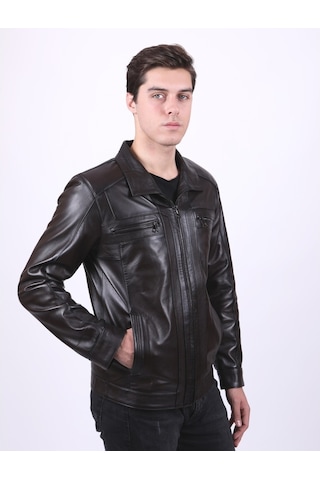 New Zaya Leather Erkek Hakiki Deri Deri Ceket Siyah