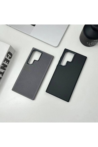 Galaxy S24 Ultra Kılıf M-safe Şarj Özellikli Karbon Fiber Görünümlü Zore Troy Kapak Siyah