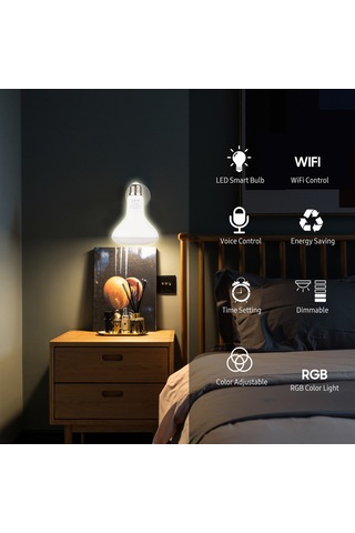 Youmex Akıllı Led Ampul E27, 220-240v 13w, Wifi İle Uygulama Ve Ses Kontrolü, Işıklık Ve Renk Ayarlı, Düz Başlık