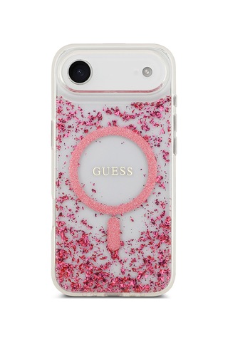 Apple Uyumlu iPhone 17 Air Kılıf Guess Lisanslı M-safe Şarj Özellikli Transparan Resin Bottom Kapak Pembe Pembe