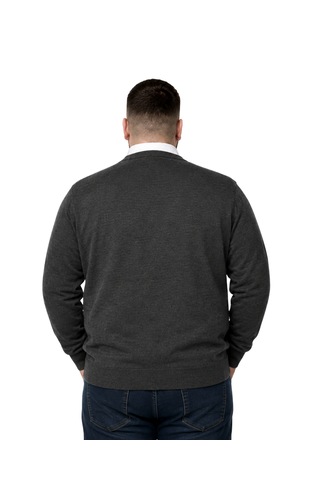 Battalmoda Erkek Büyük Beden Antrasit Cepli Düğmeli Triko Hırka 3xl-4xl-5xl-6xl