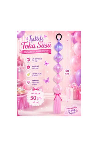Işıltılı Bubble Saç Tokası 2 Li Set 50 Cm Uzun At Kuyruğu Saç Süsü, Mor-pembe-lila Diğer