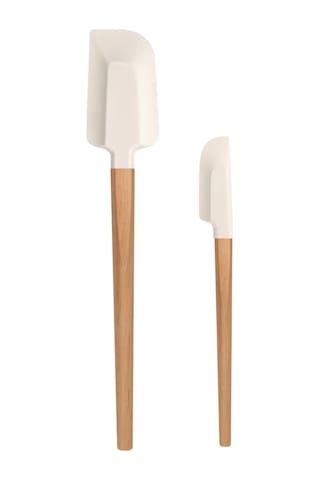 Xindoker Gıda Seviyesi Sıcak Dayanıklı Silikon Spatula Seti: Büyük Ve Küçük Yuvarlak Uçlu Hamur Kaşığı, Pasta Sıvama Ve Krema Dağıtma Araçları Ahşap