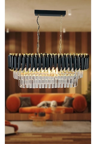 Zamira 75x35 Cm Gold Kristal Taşlı Lüks Yemek Masası Üstü Avize 6'lı - Yatak Odası - Salon - Mutfak - Hol Altın