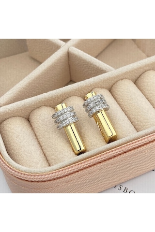 Kadın Küpe Trend Model Zirkon Taşlı Çelik Küpe Gold Gold - Gümüş
