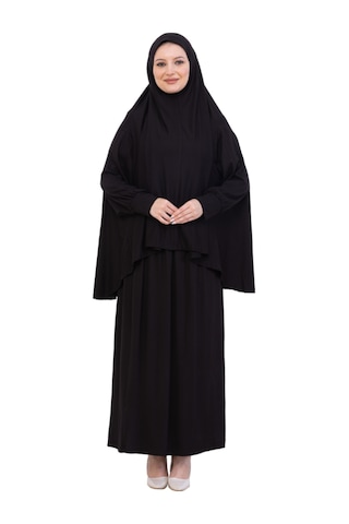 Modish Group İki Parça Namaz Elbisesi Uzun Pamuklu Tesettür Giyim Abaya & Başörtüsü Set Siyah