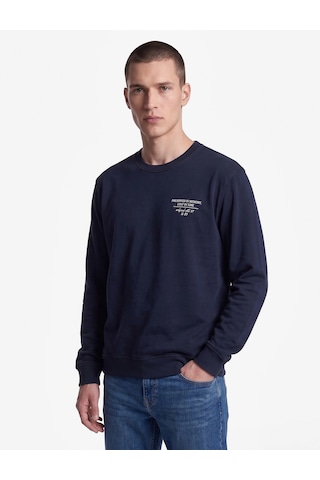 Koton Uzun Kollu Rahat Kalıp Üç İplik Şardonlu Pamuklu Bisiklet Yaka Arkası Baskılı Sweatshirt Lacivert 7wam70211mk