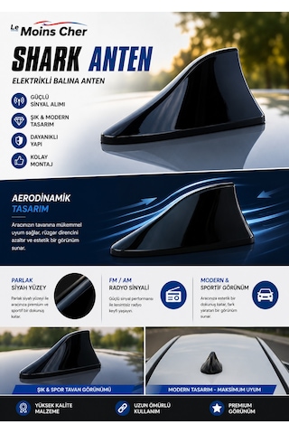 Opel Crossland Elegance Elektrikli Oto Shark Balina Anten Siyah Balık Sırtı Yapışkanlı