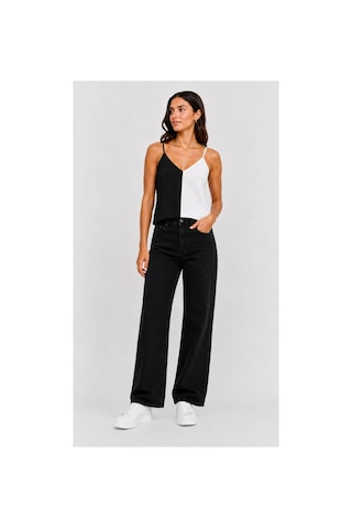 Onno Style Women Kolsuz Askılı V Yaka Triko Kadın Bluz Beyaz - Siyah