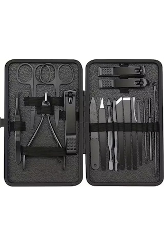 Sunup Sn-27099 Siyah Paslanmaz Çelik 18in1 Profesyonel Manikür Tırnak Bakım Seti