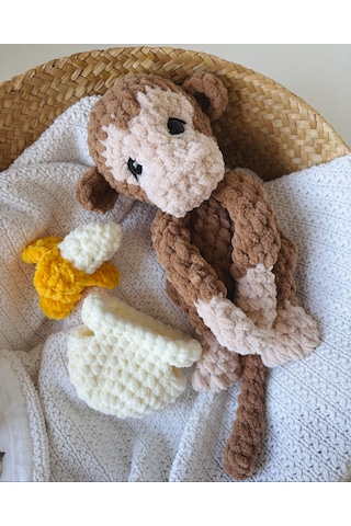 Hugo The Baby Monkey Uyku Arkadaşı Kahverengi - Pembe