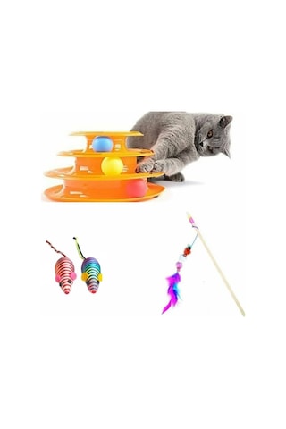 Olta + 2 Adet Fare + 3 Katlı Tower Kedi Oyuncağı Çok Renkli Olta + 2 Adet Fare + 3 Katlı Tower Kedi Oyuncağı Çok Renkli