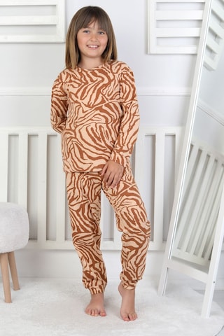 Kaplan Desenli Kız Çocuk Pijama Takımı Kahverengi