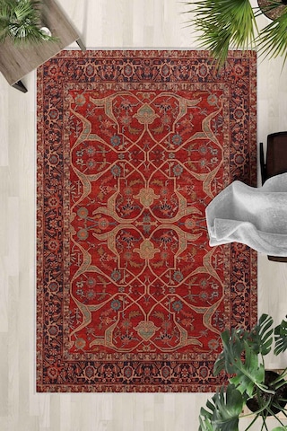 Yıkanabilir Kaymaz Taban Dijital Baskılı Halı Ve Yolluk Leke Tutmaz Salon & Mutfak Halısı - 0607 Bordo