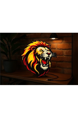 Kükreyen Aslan Led Light Box Modern Dekoratif Aydınlatma Sarı