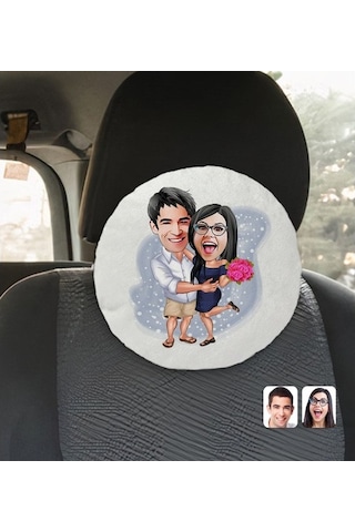 Kişiye Özel Sevgililer Karikatürlü Yuvarlak Dekoratif Kırlent Yas (527061898)