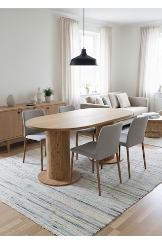 Oslo 180x90x74cm 36mm Kalın Kenarlı Oval Beyaz Sütunlu Yemek Masası Sandalye Yok Sadece Masadır Atlantik Çam