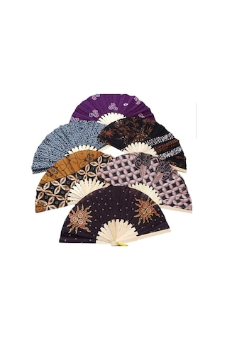 Endonezya Batik Kumaş Bambu Ahşap Yelpaze 27 Cm El Yapımı Vintage Japon El Fanı Büyük Boy 2 Adet