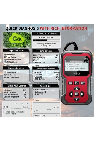Boatshop1 V410 Obd2 Tarayıcı Teşhis Aracı Kırmızı Tek Boyut Arabalar Kamyonlar 1996 Motor Işık Kontrol Pil Gerilim Testi Gerçek Zamanlı Veri Akışı