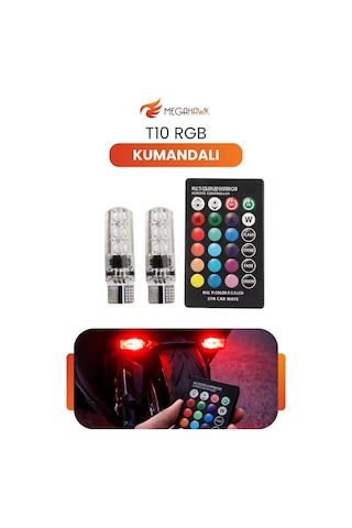 T10 Rgb Kumandalı Led Ampul Seti Çok Renkli Araç İçi Park Aydınlatma