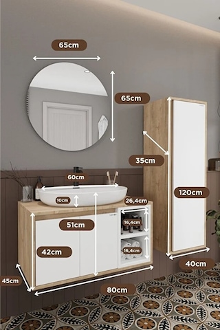 Gül Beyaz 80 Cm Banyo Dolabı+ayna+lavabo+boy Dolabı Beyaz