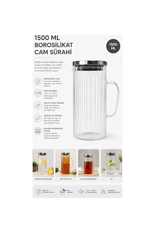 1500 Ml Borosilikat Cam Sürahi Isıya Dayanıklı Şeffaf Cam Su Ve Soğuk İçecek Sürahisi