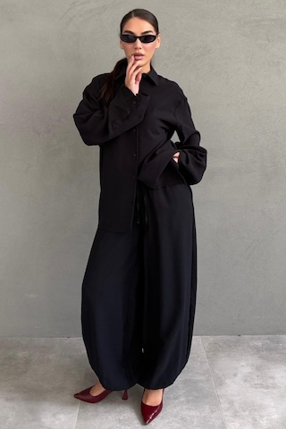 Madmext Siyah Oversize Gömlek Balon Pantolon Kadın Takım Mg2779