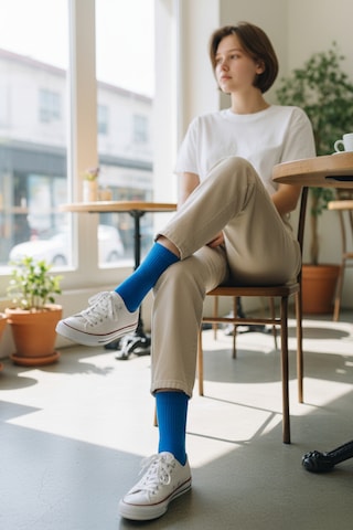 Socks Stores 6 Çift Unisex Renkli Pamuklu Soket Çorap - Renkli Tenis Boy Çorap Mavi