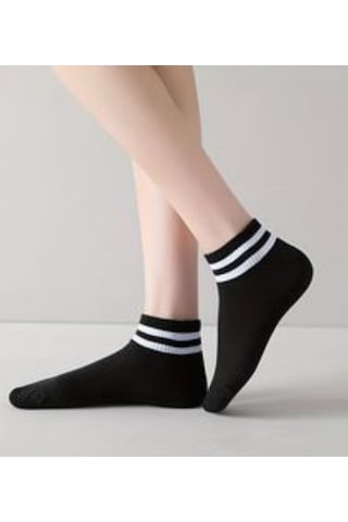 Trampler Kısa Çemberli Kolej Unisex Çorap Patik 5 Çift Siyah