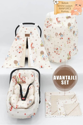 Mordesing Puset Minderi Örtü Çarşaf Bebek Pikesi Emzirme Önlüğü 5'li Set Krem