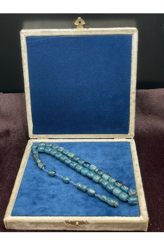 Sistemli Turkuaz Kanayan Baga Katalin Tesbih 9x10 Mm Beyaz