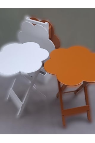 Çanta Zigon Papatya Sehpa Dörtlü Model Ahşap Mdf Beyaz ve Hardal Renk Uyumu El Yapımı