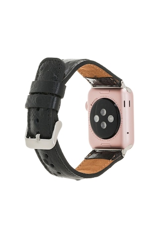 Apple Watch Uyumlu Deri Kordon 42-44-45mm De5 Siyah Diğer