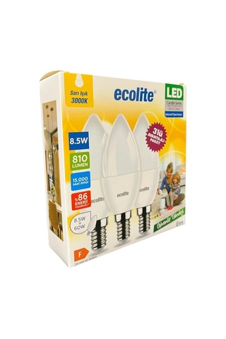 Ecolite 8 W Led Mum Ampul E14 Duy, 810 Lümen, 3000k Sarı Işık, 60w Eşdeğer, 3 Lü Paket, Opal Dekor Sku: Smg8690010162717 Açık Kahverengi