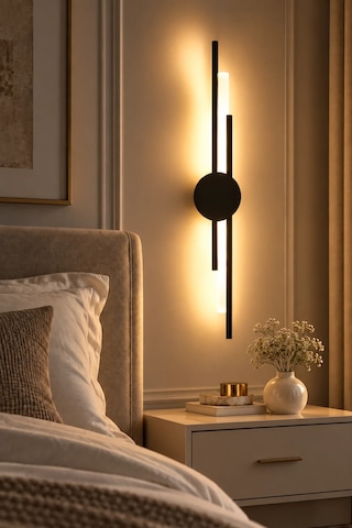 Premıum Modern Siyah Silindir Led Aplik 3 Renk Dekoratif Duvar Aydınlatması 8w 60 Cm