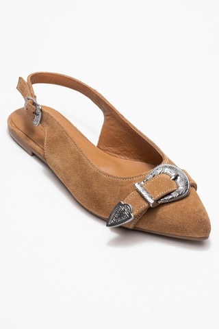 Dorothy Toprak Süet Hakiki Deri Tokalı Sivri Burunlu Kadın Sandalet Toprak