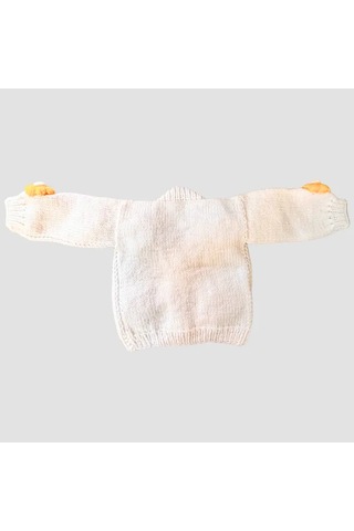 Uretti - Gülnur 2184 - El Örgüsü Sarı Çiçekli Kız Çocuk Hırka 5 Yaş - Beyaz Beyaz