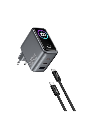 Wiwu Chg300 Voyager Serisi 100w Gan Teknolojili Pd/qc Tft Göstergeli Hızlı Şarj Başlığı Siyah