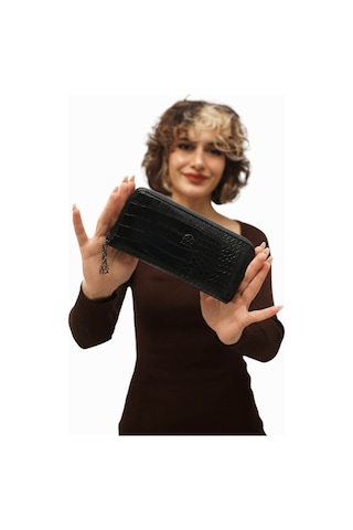 Sosela Ssl-4032 Siyah Kroko Kadın Bayan Cüzdan Siyah Kroko