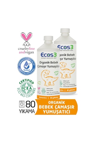 Ecos3 Organik Bebek Çamaşır Yumuşatıcı- 80 Yıkama - 2 X 1000 Ml