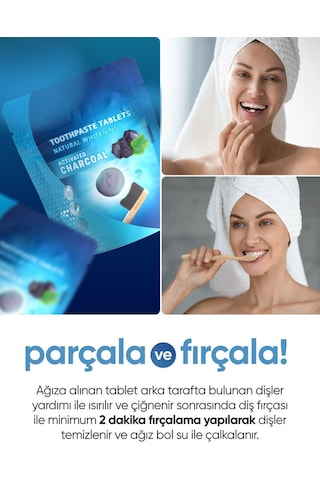 Tbrush Beyazlatıcı Aktif Karbonlu Diş Macunu Tableti - Doğal Beyazlatma 30 Tablet
