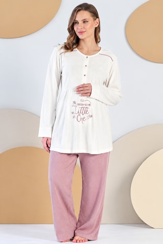 Feyza 3 Lü %100 Pamuk Uzun Kol 5408 Hamile Lohusa Pijama Takımı Pudra
