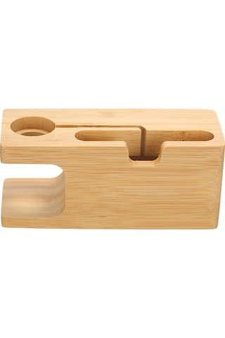 Wezone Bambu Telefon Ve Saat Tutucu, Şarj Ve Tutma Fonksiyonu, Kaymaz Altlı, Ahşap Rengi, 14cm Bambu Telefon Desteği