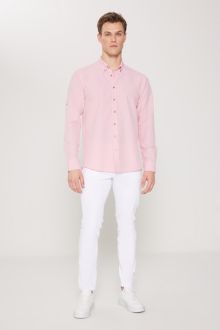 AC&Co / Altınyıldız Classics Erkek Pembe Slim Fit Dar Kesim Düğmeli Gömlek Yaka Uzun Kollu Gömlek Pembe